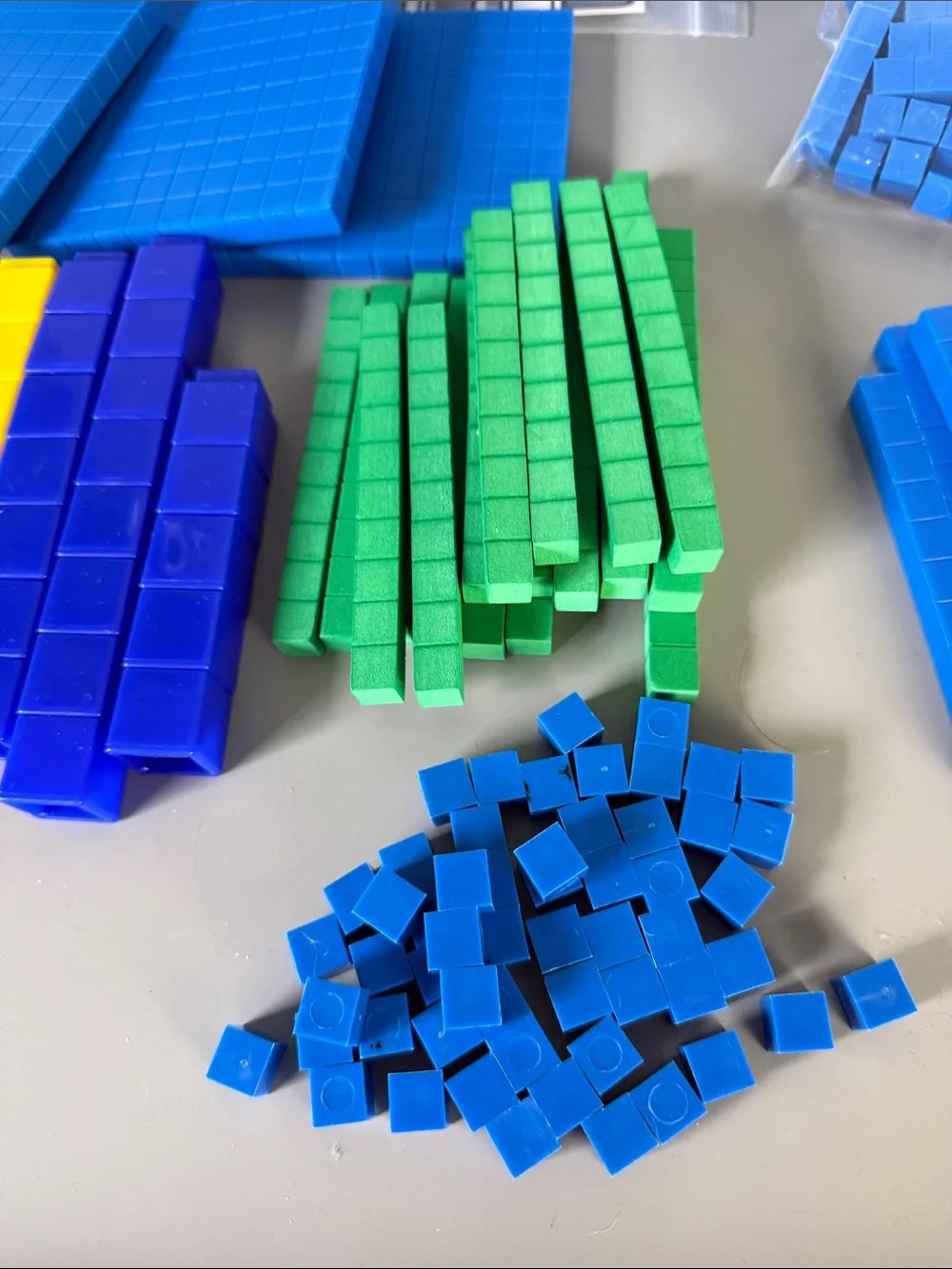 Blue, Green, Yellow Base Ten Math Manipulatives Set & Upper and Lower Letters